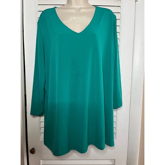 Susan Graver Liquid Knit  Modern Essentials green‎ v neck knit top 2XP Emerald - Picture 1 of 5
